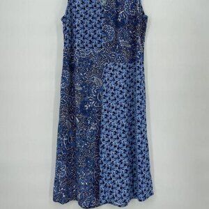 Women's Mixed Print V-Neck Sleeveless Blue Dress
